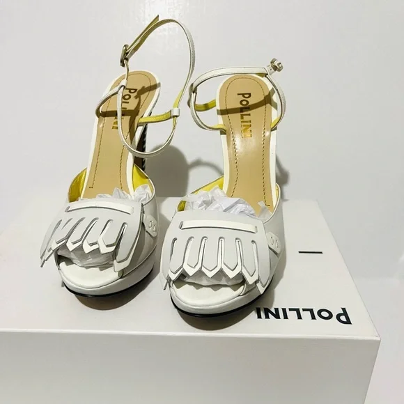 Pollini White Fringe leather Heeled Sandals - Picture 2 of 7